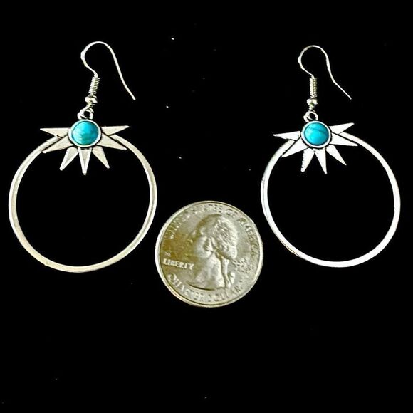AVZ Silver & Turquoise Hoop Dangle Earrings - Picture 5 of 8